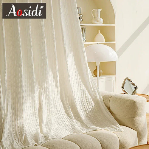 Voilage rideau tulle plissé motif végétal salon chambre