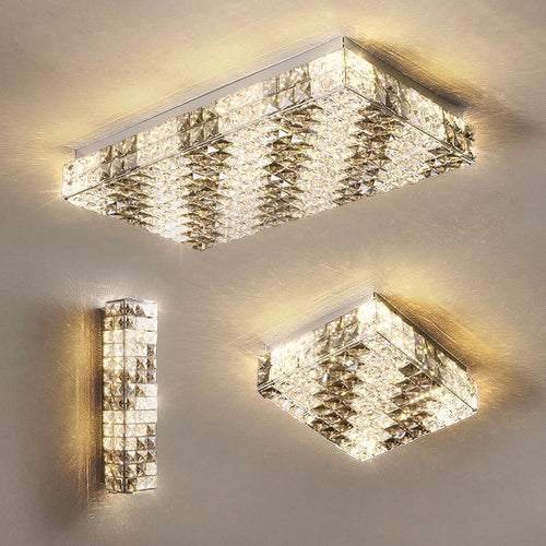 plafonnier led art déco carré cristal design moderne élégant - vue 3 sur 22