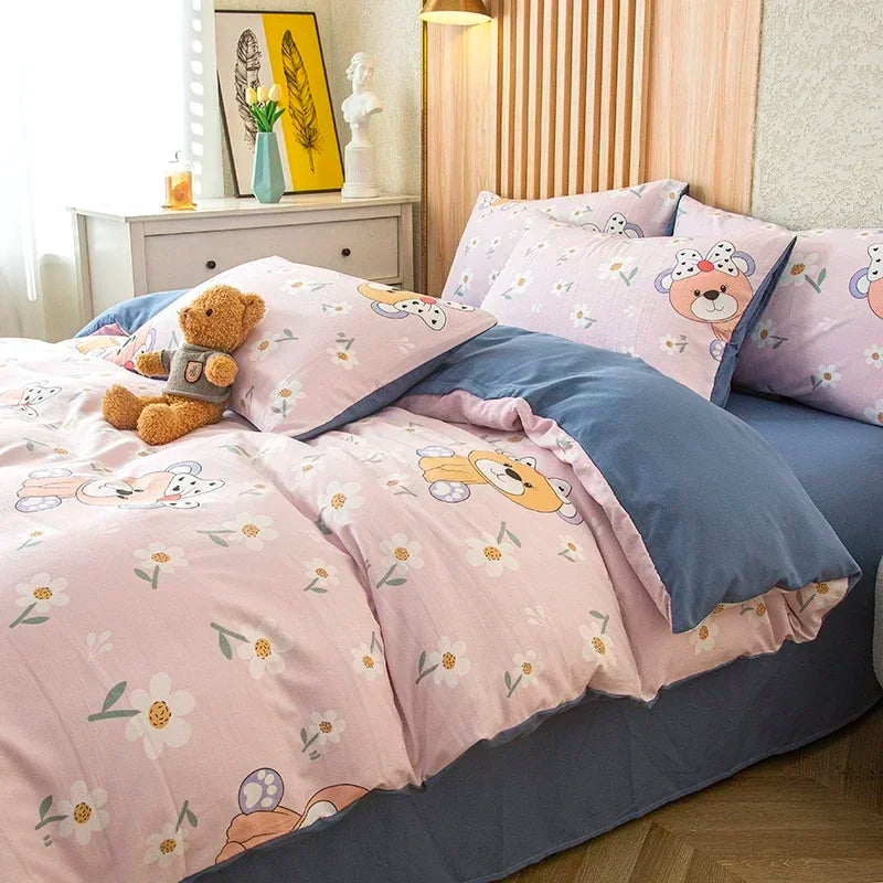 housse de couette imprimée fleurs en coton lavé