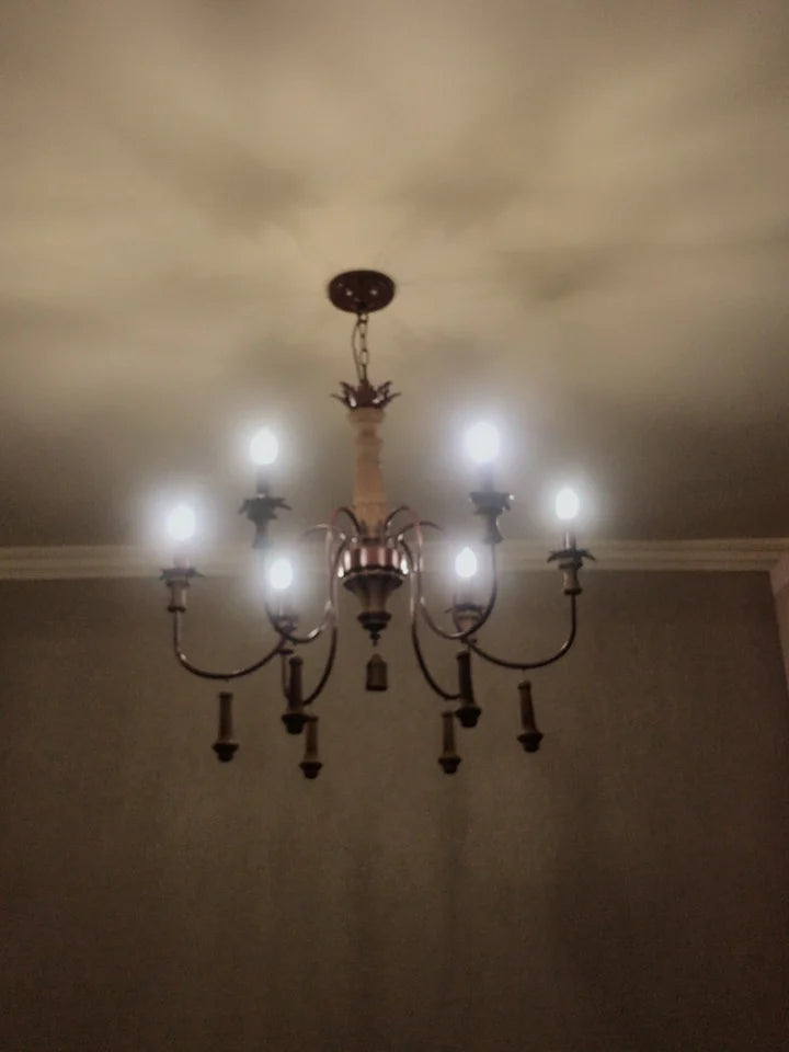 lustre industriel en résine antique avec bougeoirs à led - vue 5 sur 10