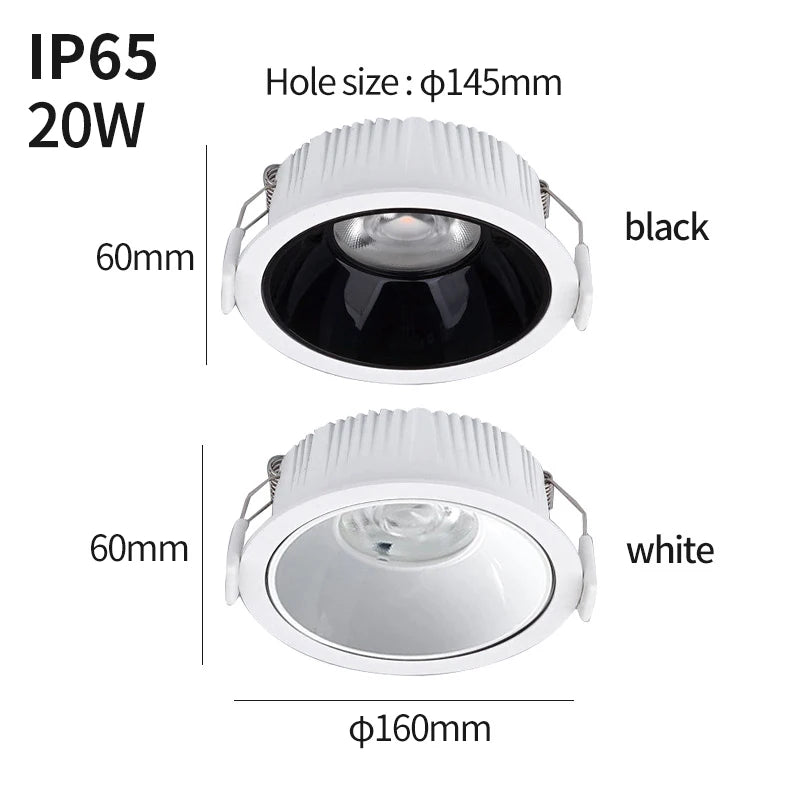 Downlight impermeável IP65LED, umidade e névoa, cozinha banheiro e vaso sanitário holofotes, beirais ao ar livre , 20W, - vue 6 sur 6