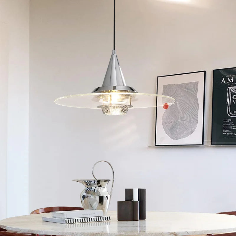 lustre bauhaus en verre clair suspendu pour restaurant