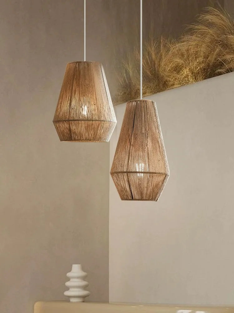 suspension en rotin japonais style wabi sabi pour espaces rustiques - vue 3 sur 16