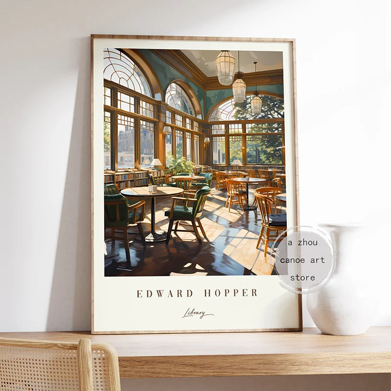 bibliothèque d'oeuvres d'art classique edward hopper décoration murale moderne - vue 3 sur 7