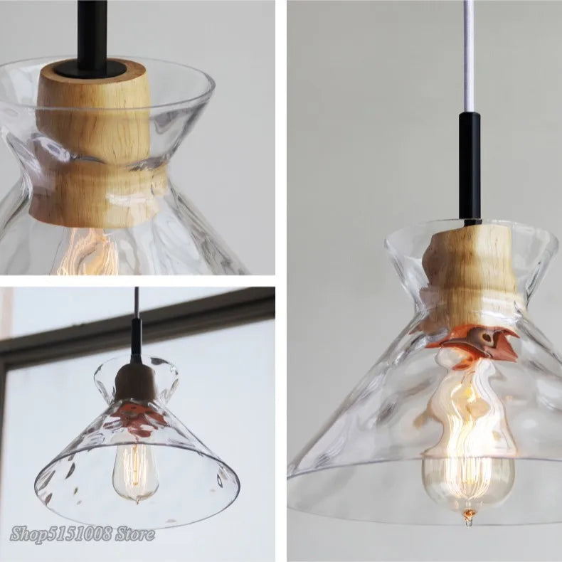 lampe suspension led japonaise bois verre décor luminaire - vue 5 sur 9