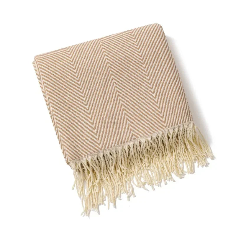 plaid tricoté nordique rayures pour canapé et lit