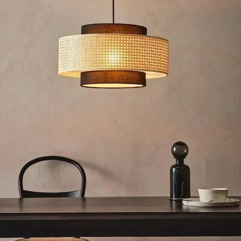 lustre rétro en rotin tissé pour décoration intérieure - vue 4 sur 9