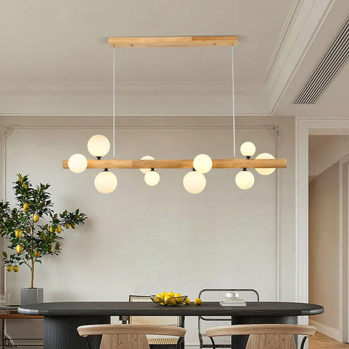 lustre moderne en bois et verre laiteux pour espaces contemporains - vue 2 sur 9