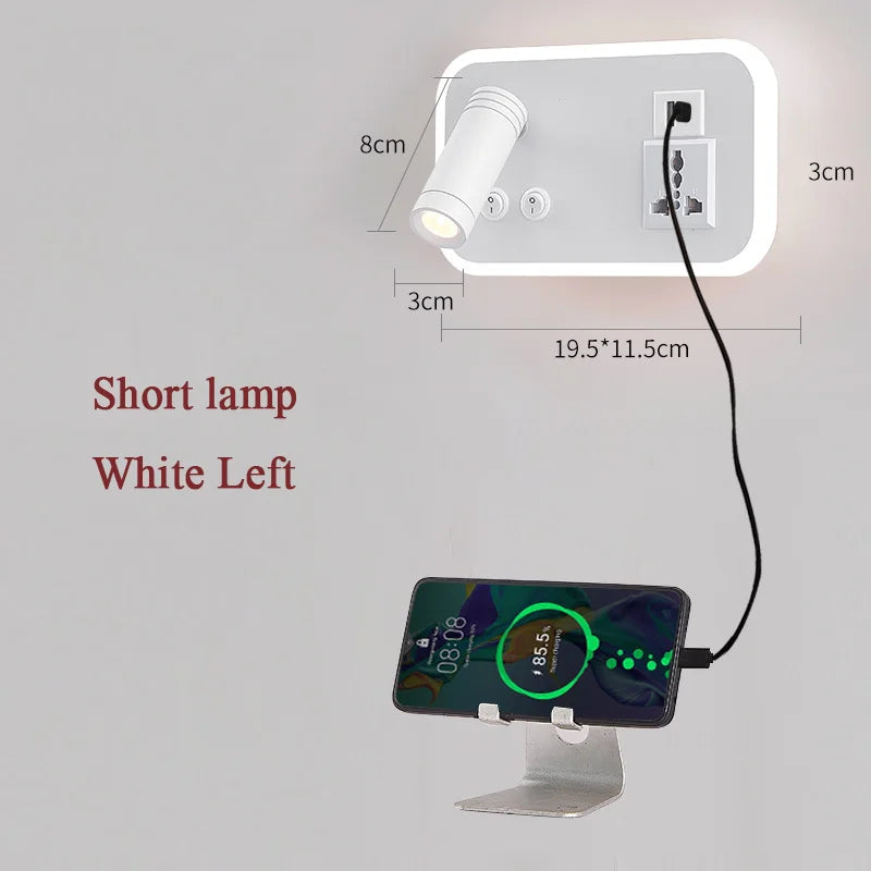 lampe de chevet murale led avec port usb et interrupteur rotatif - vue 8 sur 14