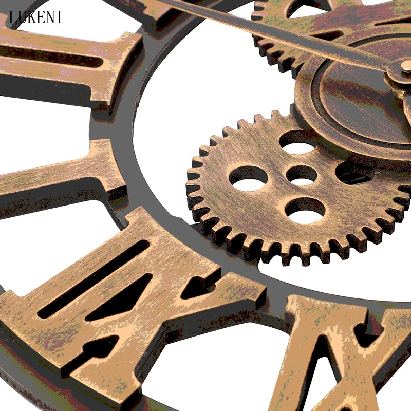 horloge murale vintage rétro à engrenages et chiffres romains - vue 10 sur 10