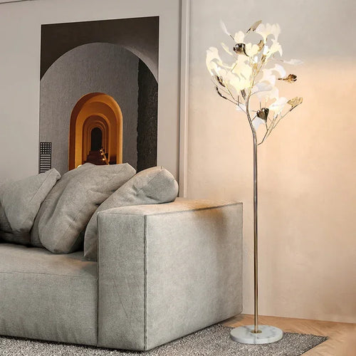 lampadaire moderne nordique led en forme de fleur de ginkgo - vue 2 sur 7