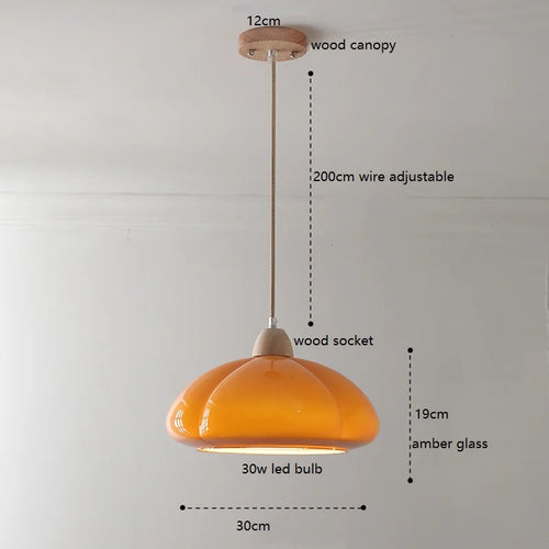 suspension citrouille verre led style japonais vintage bois - vue 3 sur 15