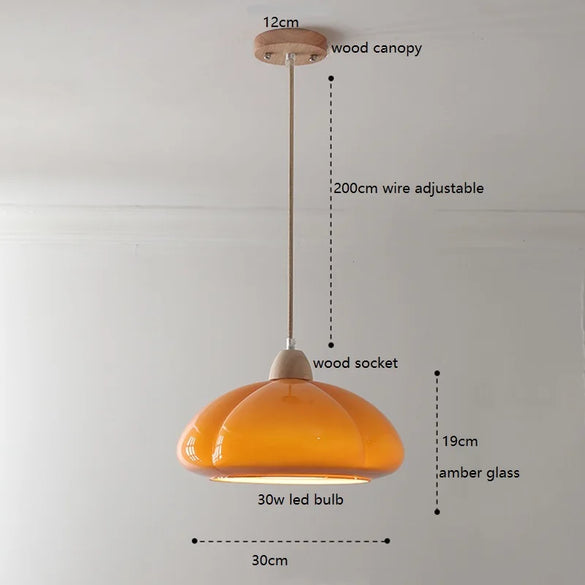 suspension citrouille verre led style japonais vintage bois