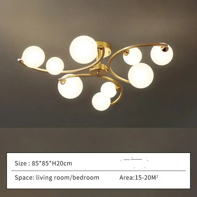 plafonnier moderne en cuivre doré avec boule de verre et led - vue 9 sur 10