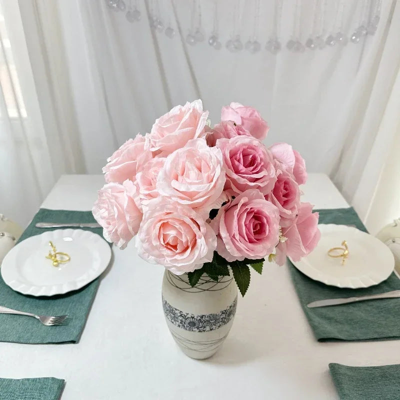 bouquet de roses artificielles en soie pour décoration intérieure - vue 5 sur 28