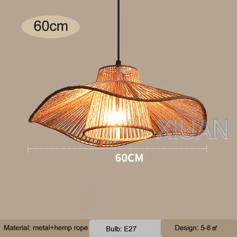 suspension vintage en corde de chanvre avec chapeau wabi-sabi japonais