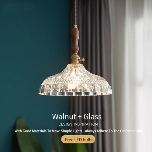 suspension luminaire nordique en bois verre et laiton rustique moderne - vue 3 sur 22