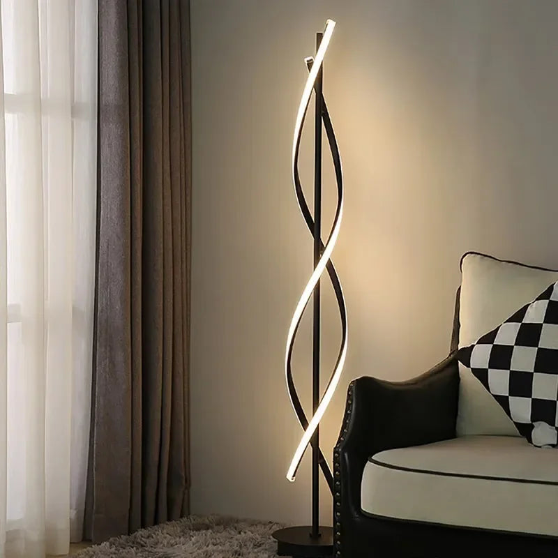 Lampadaire LED moderne en spirale en aluminium pour canapé à côté de la chambre à coucher salon décoration intérieure verticale salle d'étude chevet maison lumière