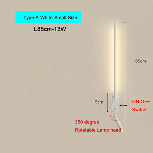 Modern Bedroom Living Room Wall Light ON/OFF Switch AC220V Black White Long Wall Lamps with LED Spotlights - vue 9 sur 18
