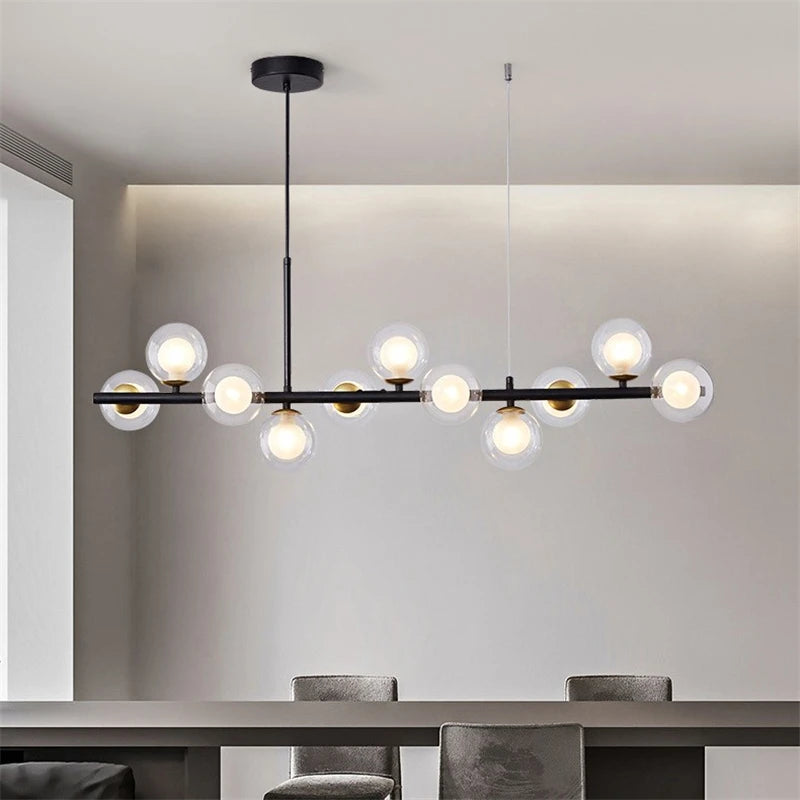 lustre post-moderne créatif en verre suspendu avec bande longue