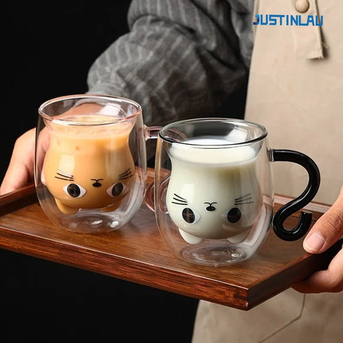 Tasse chat double paroi verre 250 ml anse