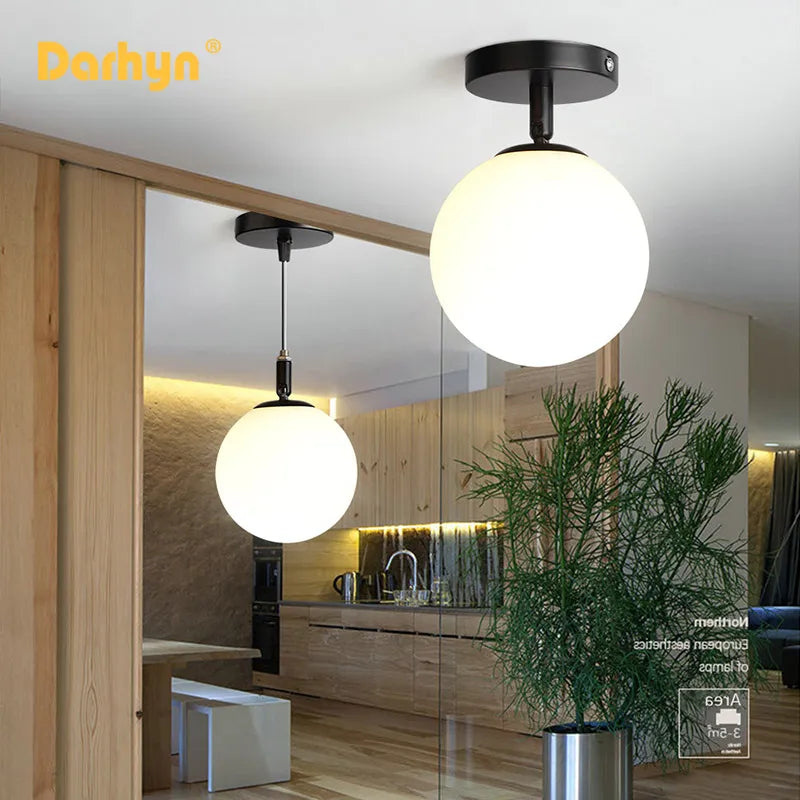 Plafonnier en verre nordique LED minimaliste lampes rondes en verre pour couloir salons entrée allée escaliers luminaires décoratifs