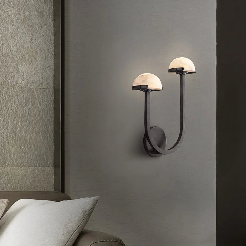 applique murale vintage double demi boule led marbre