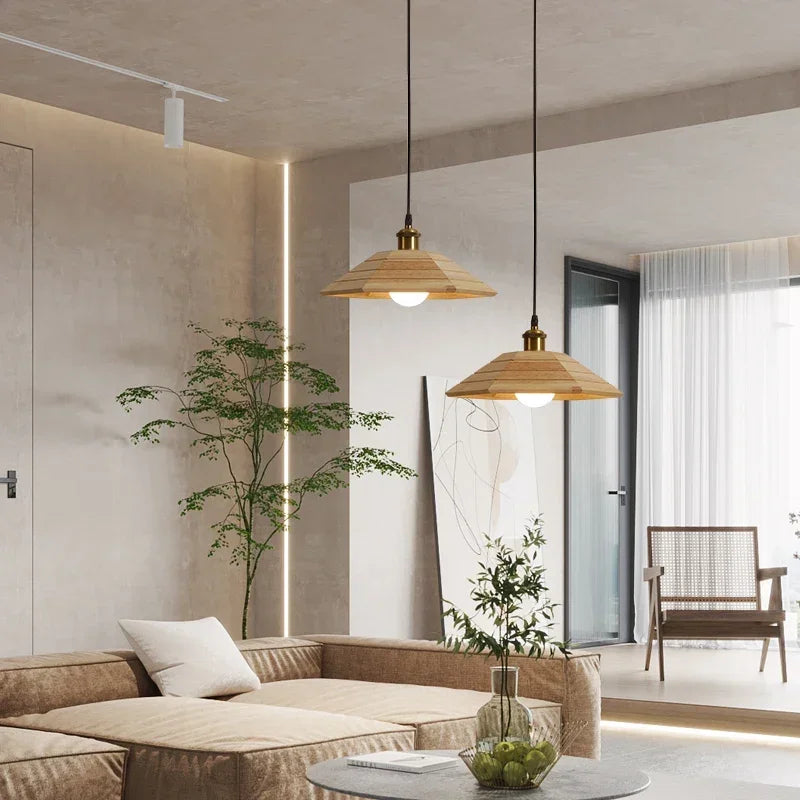 lustre moderne en bois massif éclairage pour restaurant et bar - vue 6 sur 8