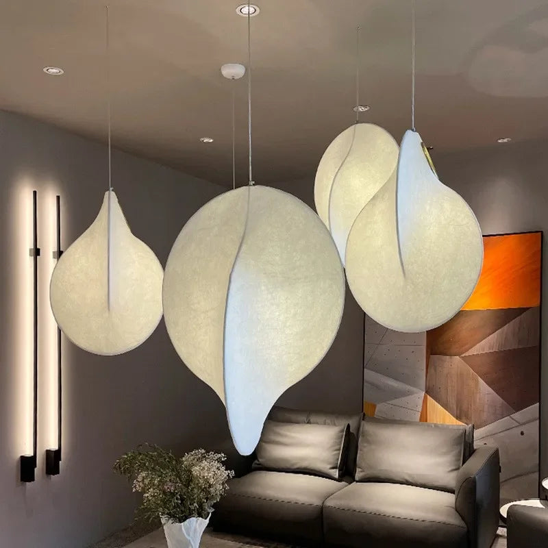 lustre led en soie nordique wabi sabi suspendu pour décoration maison - vue 5 sur 12
