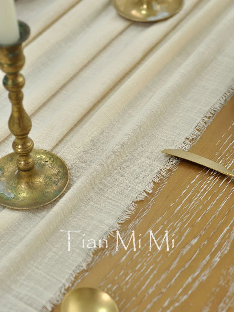 Chemin de table coton gaze retro boho beige - vue 6 sur 7