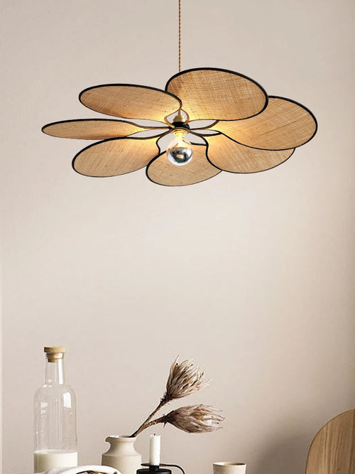 lustre à LED tissé en paille de fleur japonaise pour décoration intérieure - vue 2 sur 9