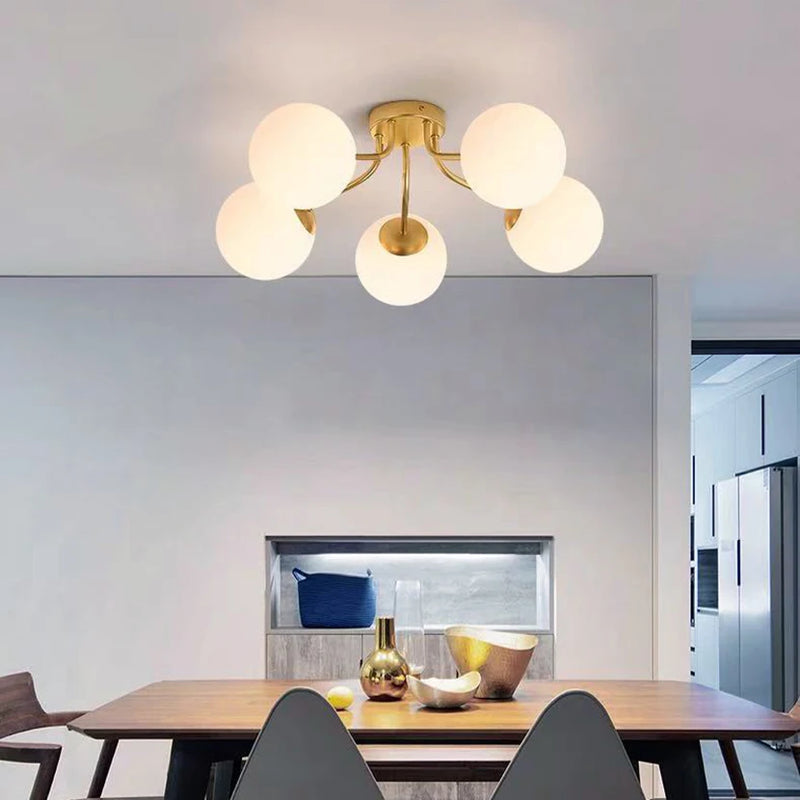 Lustre Nordique LED Salon Chambre Lait Blanc Boule de Verre pour Vivre Sommeil Maison