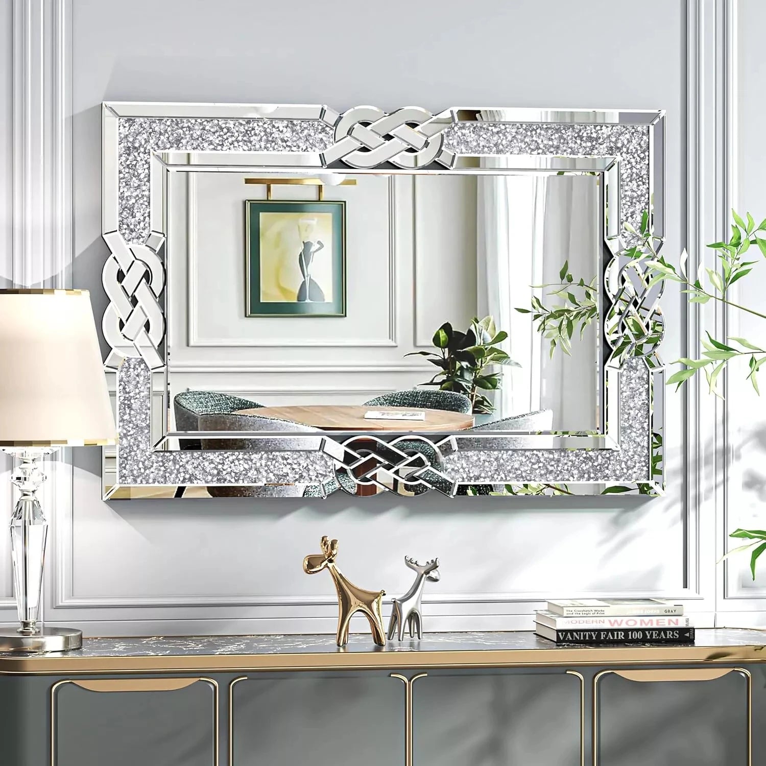 miroir rectangulaire en verre avec cadre en cristal décoratif - vue 8 sur 8