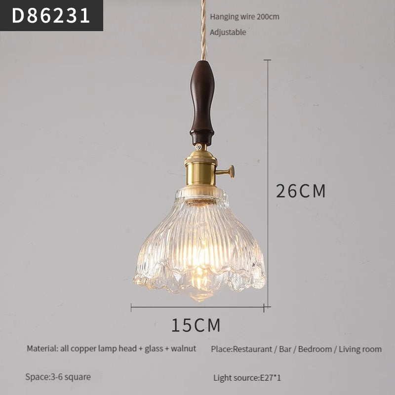 suspension moderne en laiton avec abat-jour rustique en verre de noyer - vue 14 sur 30