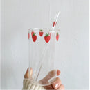 Gobelet verre paille motif fraise resistant chaleur 300ml