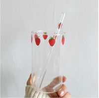 Gobelet verre paille motif fraise resistant chaleur 300ml