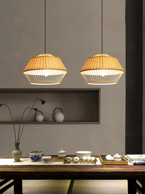 suspension luminaire en bambou pour restaurant hôtel - vue 3 sur 11