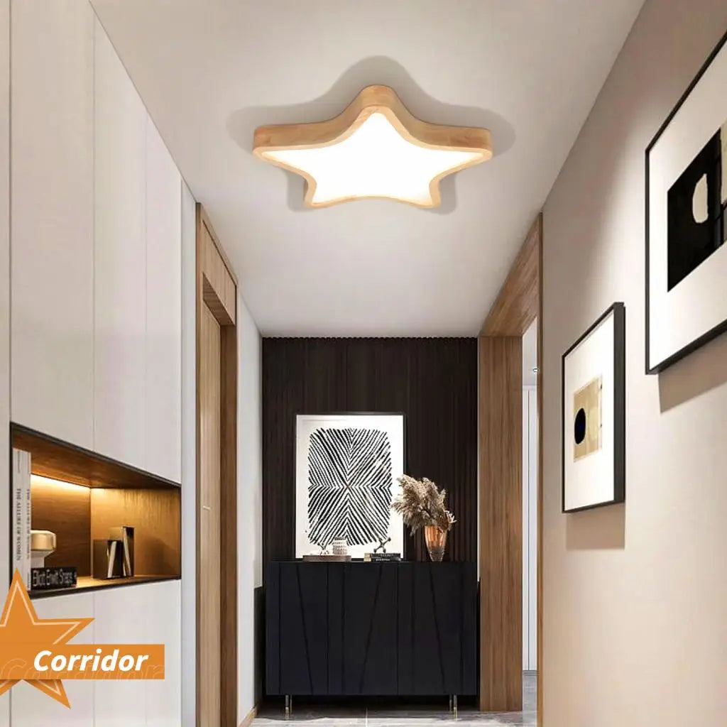 Lampe nordique en bois naturel plafonniers modernes couloir d'entrée lumière forme d'étoile en bois monté en Surface balcon LED lampe de chambre à coucher - vue 3 sur 7