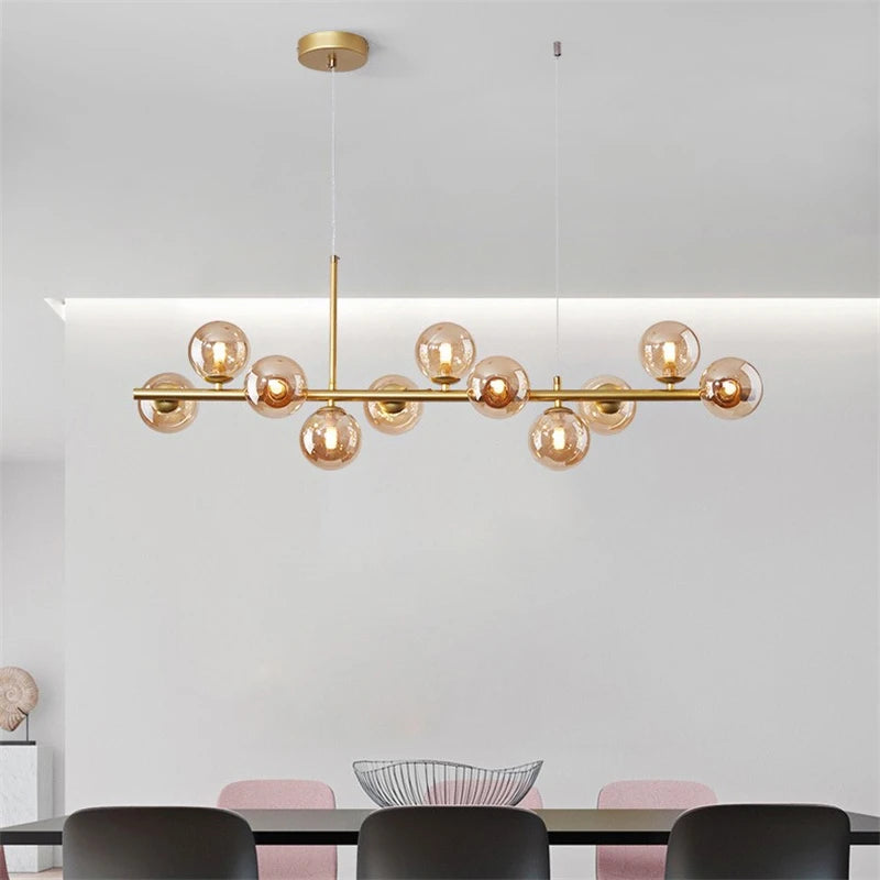 lustre post-moderne créatif en verre suspendu avec bande longue
