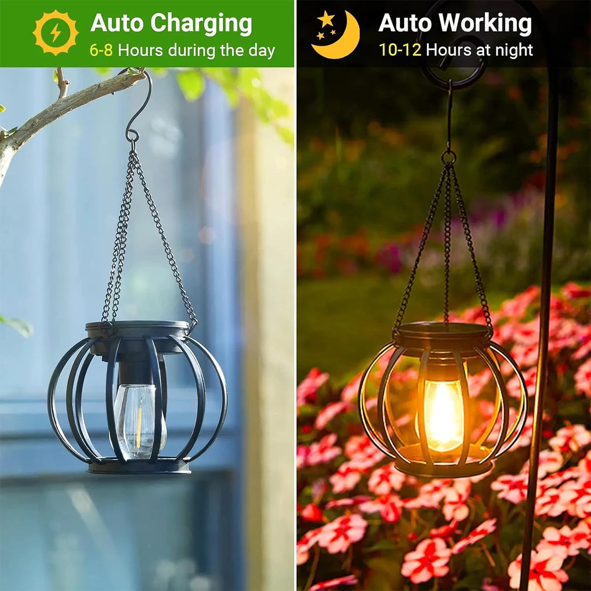 lanterne solaire à led avec capteur lumière pour jardin extérieur - vue 7 sur 9