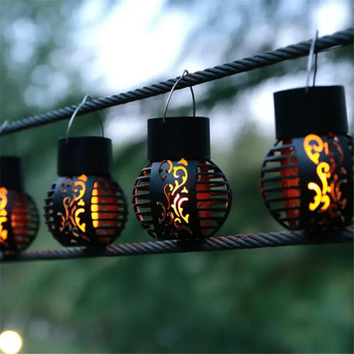 lot de 3 lampes solaires à effet flamme pour jardin extérieur décoratif - vue 4 sur 6