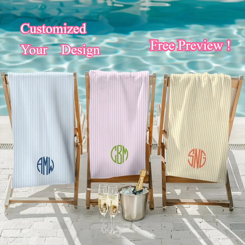 serviette de plage personnalisée rayures style preppy monogramme