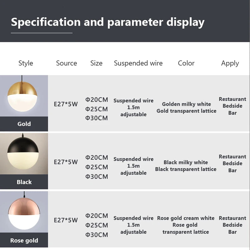 lampe suspendue sphérique design moderne pour intérieurs led