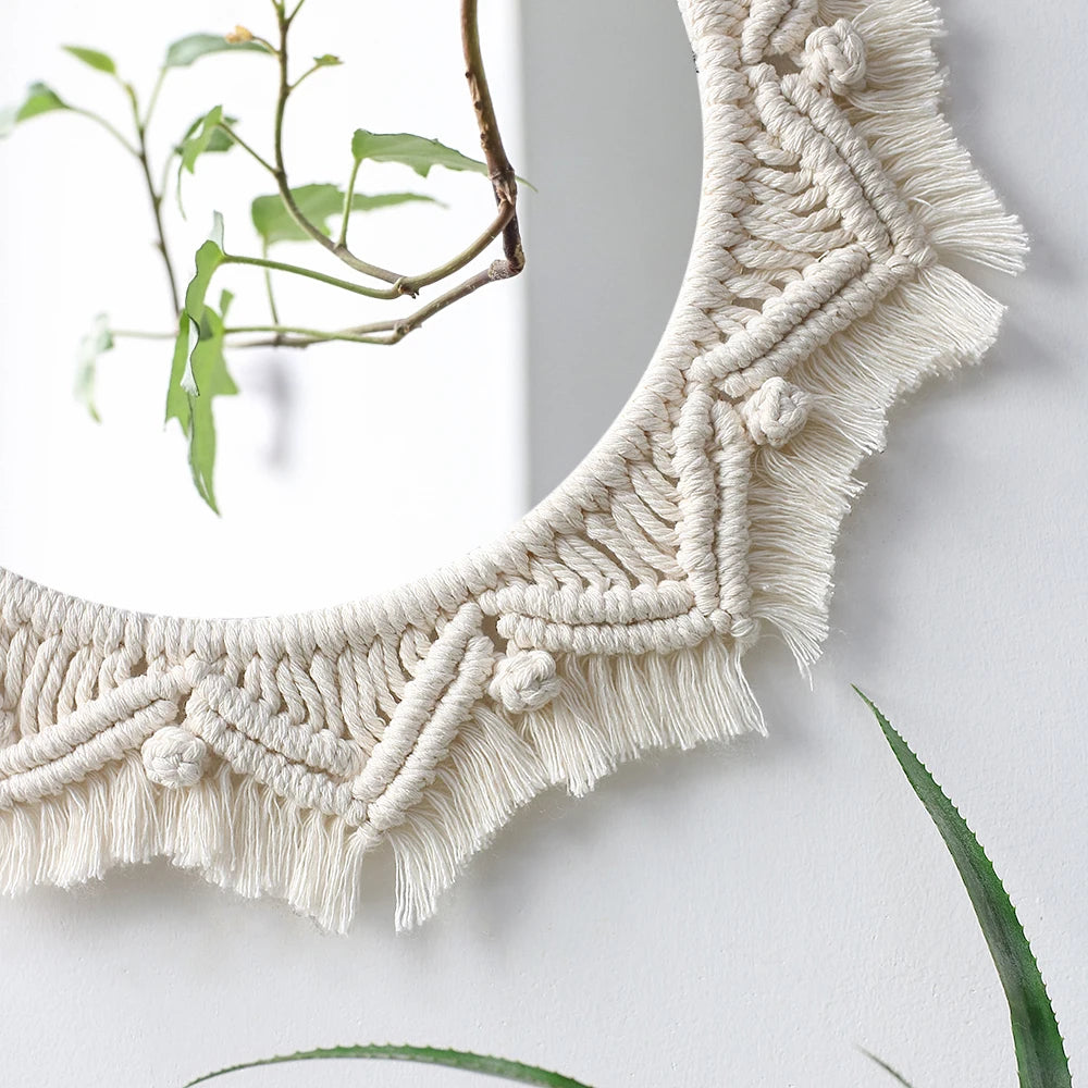miroir mural en macramé décoration intérieure style bohème - vue 3 sur 11