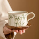 Mug en porcelaine style chinois fleuri avec cuillère