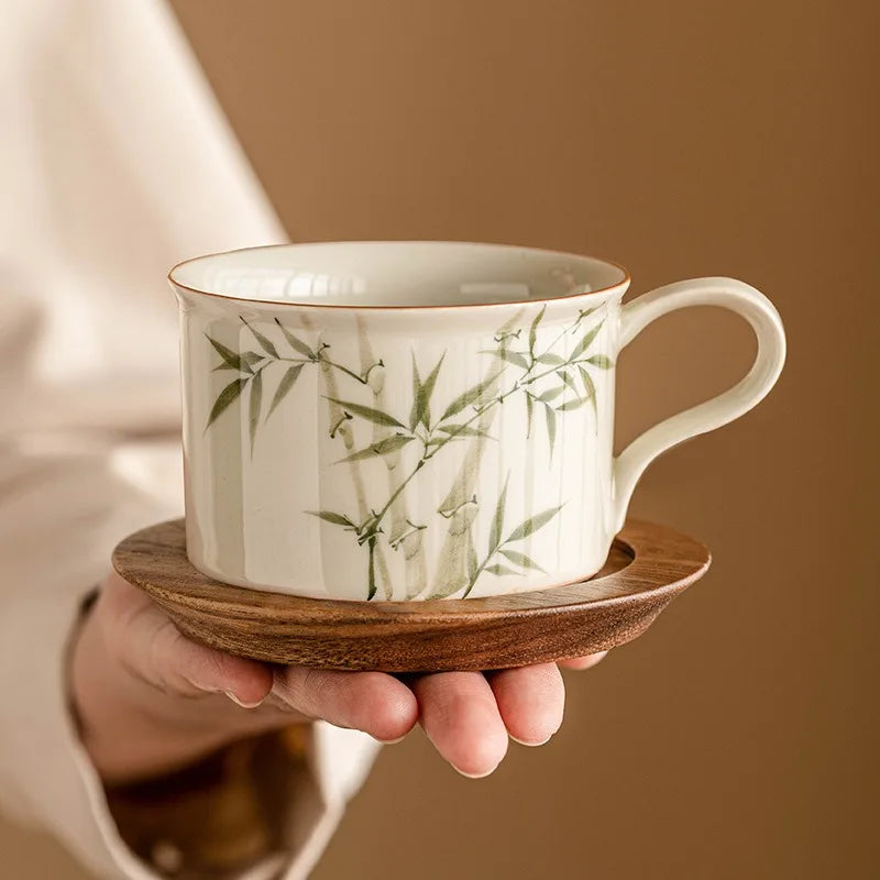 Mug en porcelaine style chinois fleuri avec cuillère - vue 3 sur 7