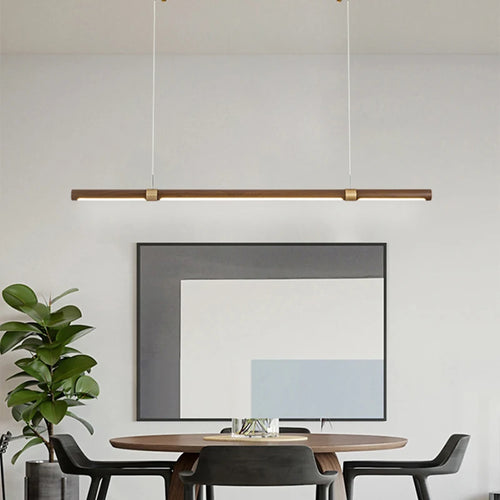 lampe led suspendue minimaliste imitation bois et métal hauteur réglable - vue 4 sur 9