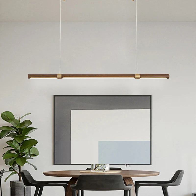 suspension LED minimaliste imitation bois métal hauteur réglable - vue 5 sur 9