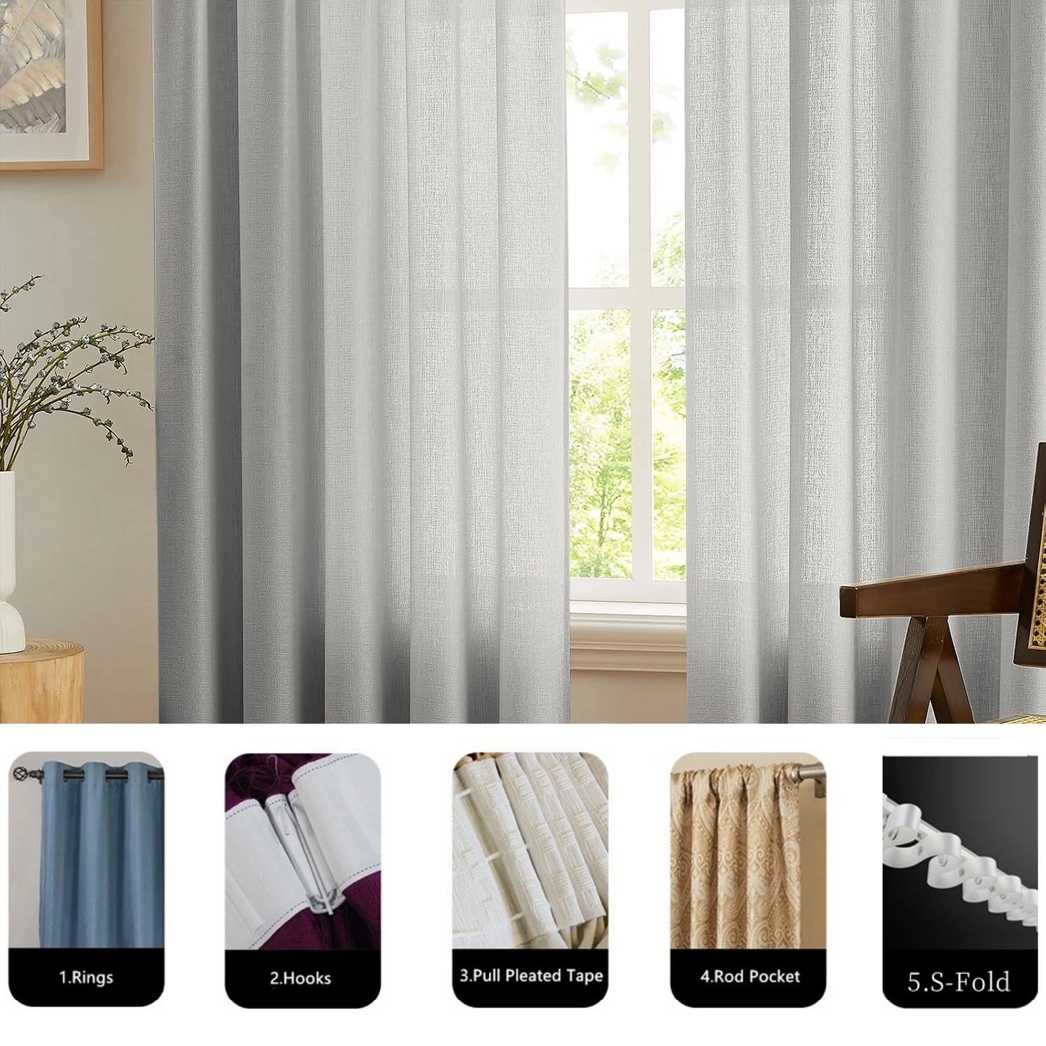 Voilage tulle uni sur mesure pour chambre salon - vue 5 sur 9