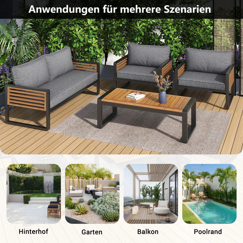 salon de jardin 4 pièces avec canapé et chaises en fer galvanisé